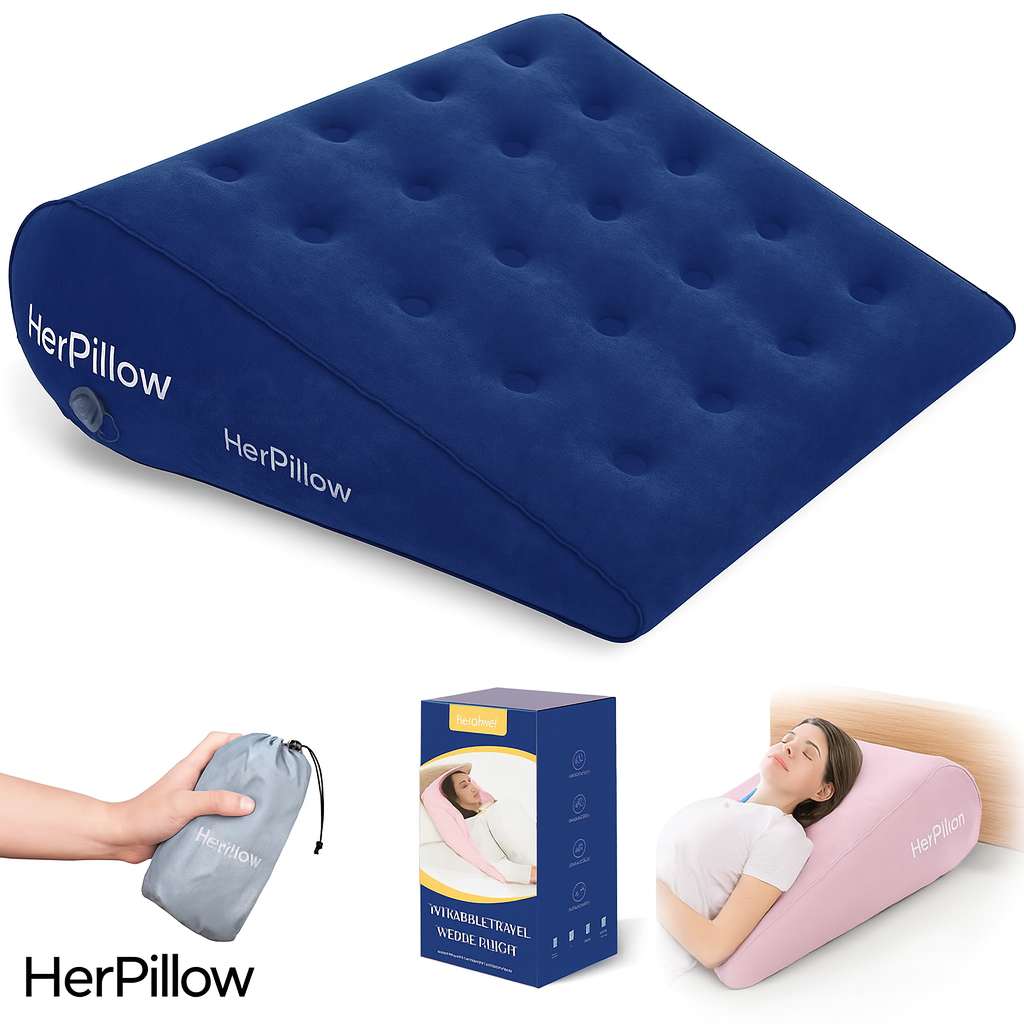 HerPillow® Inflatable Wedge Pillow – Adjustable Support for Better Sleep, Travel & Recovery