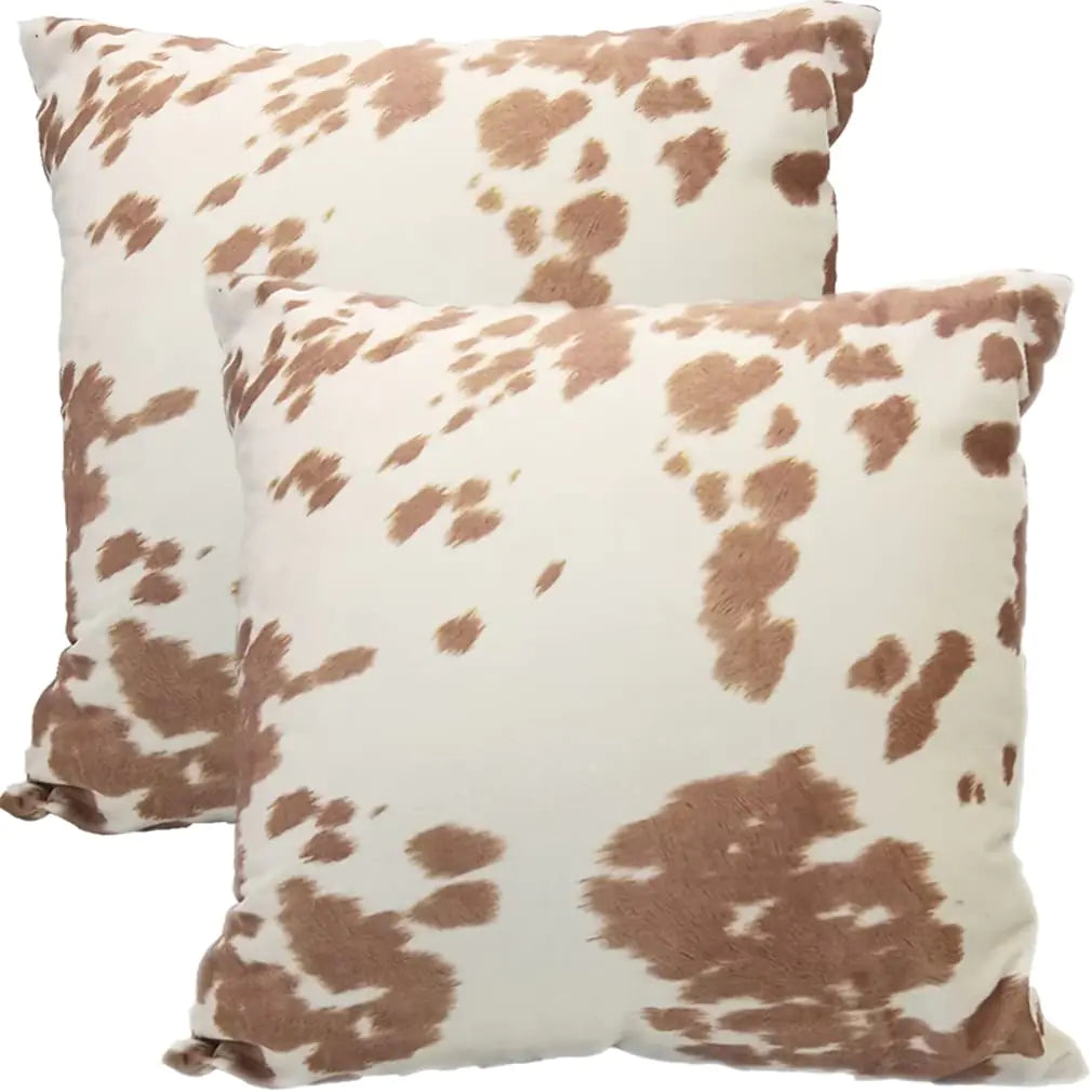 HerPillow Co. Farmhouse Decorative Soft Velvet Throw Pillow Covers Set of 2 Beige 18x18 Inch Animal Skin Cow Cowhide Printing Square Country Farm Style Western Decor Pillowcases for Bed Car