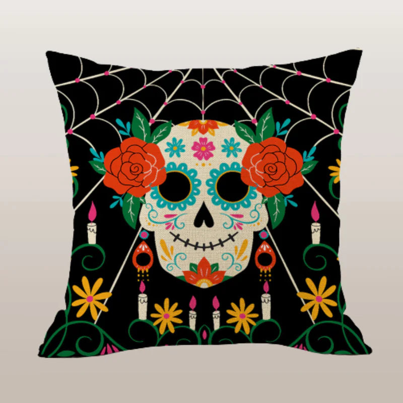 HerPillow Skull Print Pillow Cover for Horror Theme Decor