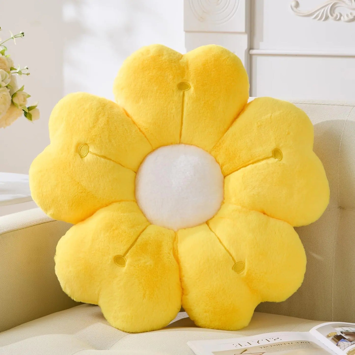 HerPillow Co. Flower Pillow Flower Throw Pillow Cute Daisy Pillow Flower Shaped Decorative Pillows Cushion 15.6 Yellow Flower Plush Throw Pillow Floor Pillows for Home Bedroom Sofa Chair Couch Decor
