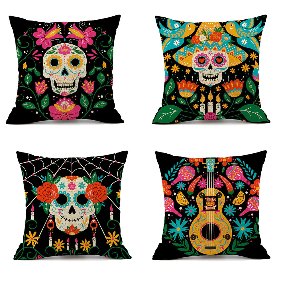HerPillow Skull Print Pillow Cover for Horror Theme Decor