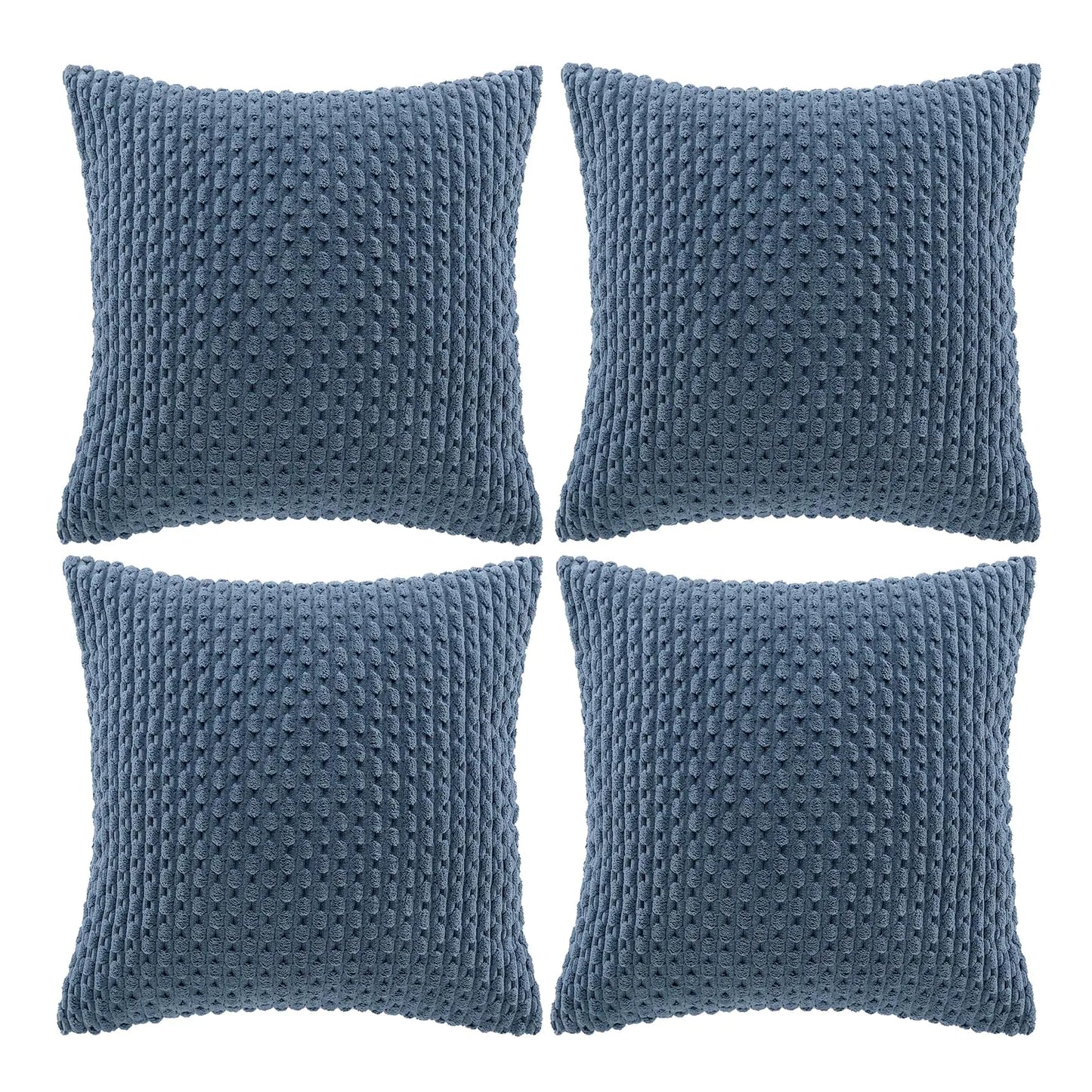 HerPillow Co. Set of 4 Dusty Blue Decorative Throw Pillow Covers 16x16 Inch for Couch Bed Sofa Bedroom Modern Farmhouse Boho Home Decor Soft Fluffy Textured Corduroy Cute Cushion Case 40x40 cm
