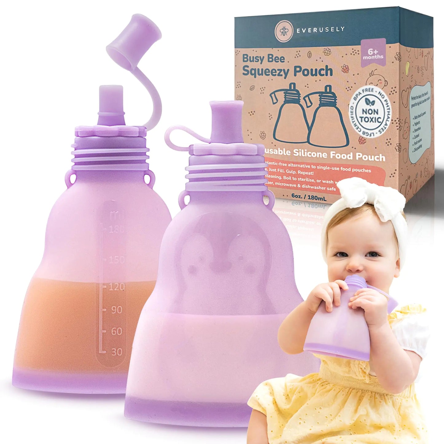 HerPillow Leakproof Silicone Reusable Baby Food Pouches BPA-Free Dishwasher Safe Spill-Proof Baby Food Pouches Refillable Reusable Pouches for Toddlers Reusable Applesauce Pouches