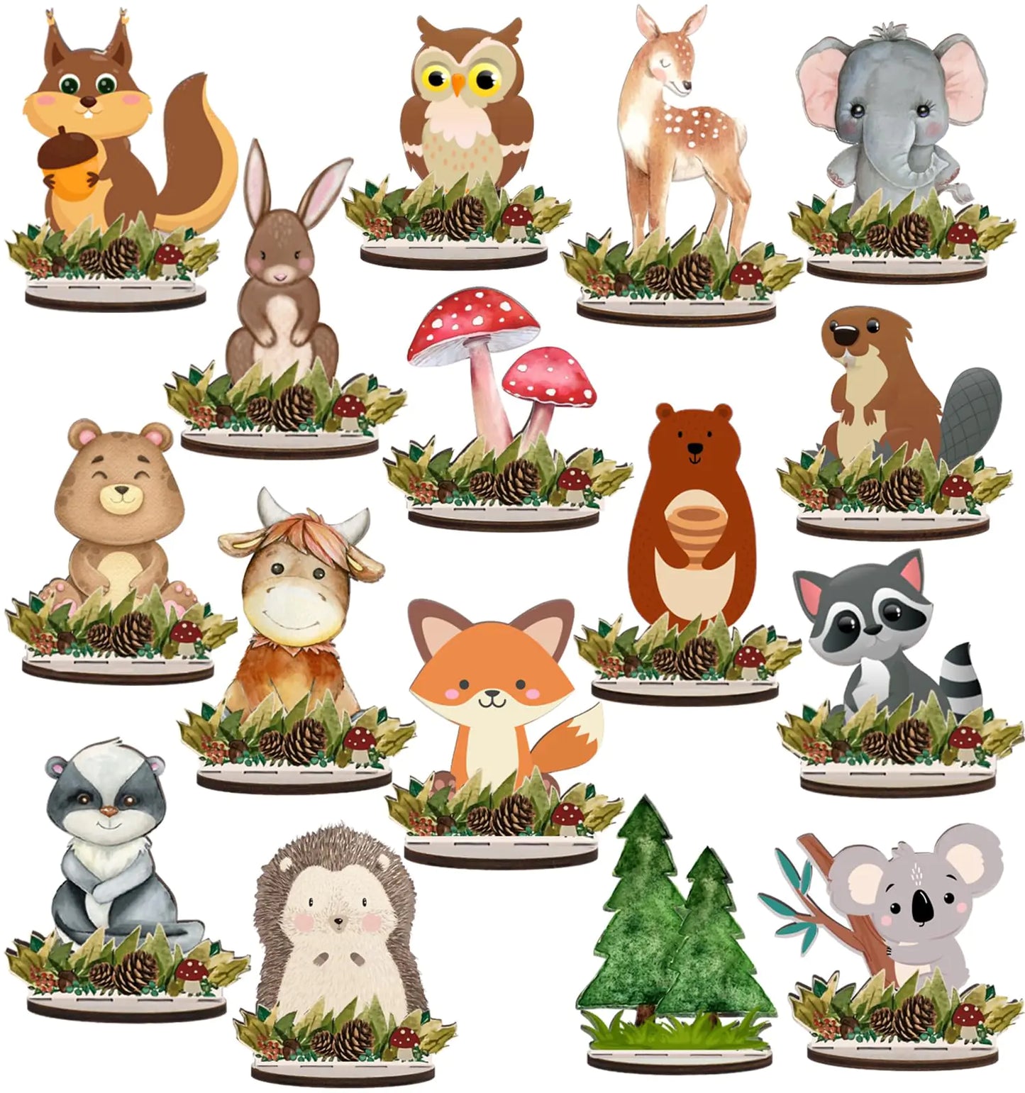 16 Pcs Woodland and Jungle Baby Shower Decorations Woodland Animal Baby Shower Centerpieces Wood Woodland Creatures for Baby ShowerWoodland Camp