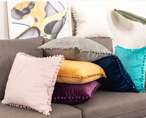 HerPillow Soft Velvet Ball Tassel Pillow Case for Home Decor
