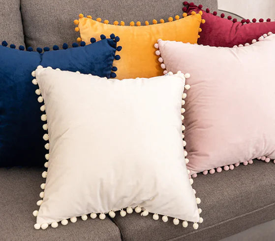 HerPillow Soft Velvet Ball Tassel Pillow Case for Home Decor