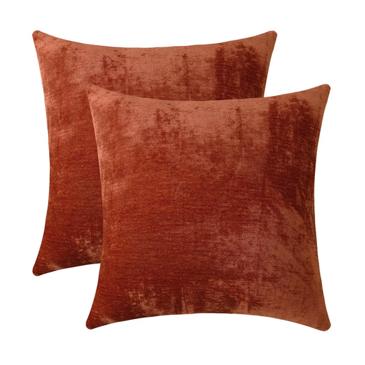 HerPillow Decorative Throw Pillow Covers Soft Chenille Comfy Solid Rust Couch Cushion Case Decor (Set of 2 14 x 14 Inches)