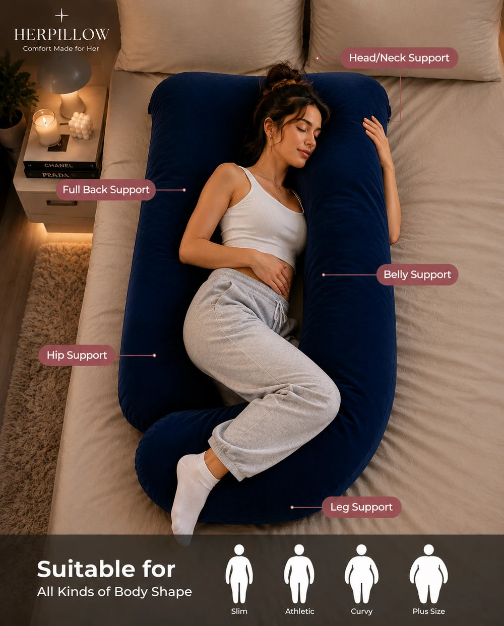 HerPillow Ultimate 5-in-1 Premium Oversized Body Pillow for Women – Full-Body Comfort & Support