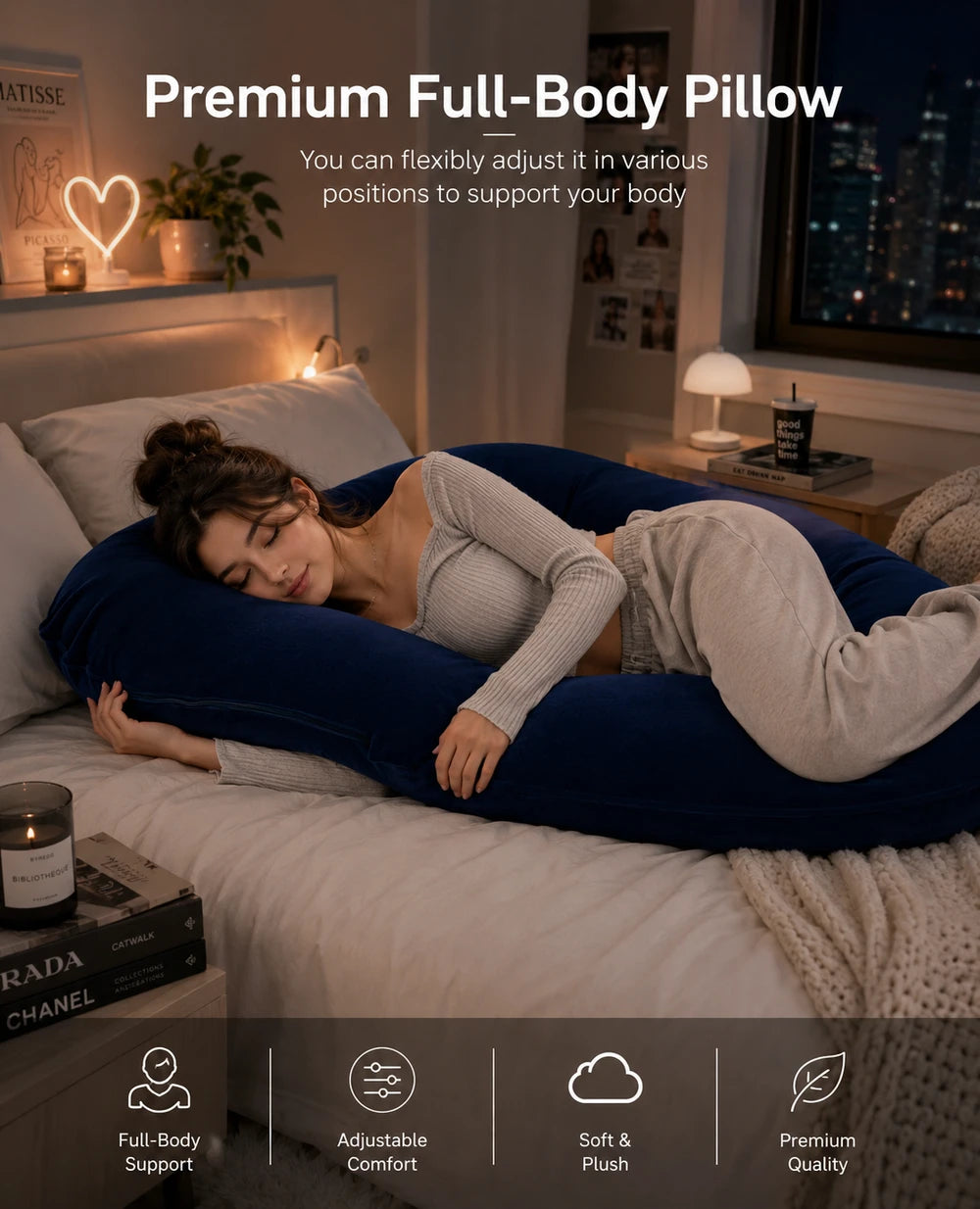 HerPillow Ultimate 5-in-1 Premium Oversized Body Pillow for Women – Full-Body Comfort & Support