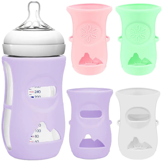 HerPillow Silicone Sleeves for Avent Natural Baby Bottles Protective Glass Baby Bottles Anti Breakage Baby Bottle Cover Compatible with Philips Avent Glass Baby Bottle Food-Grade Silicone 4 Pack