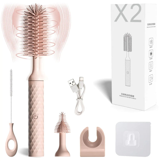 HerPillow Electric Bottle Brush Baby Bottle Brush Nipple Brush Straw Cleaner BrushRechargeable Battery Electric Baby Bottle Cleanerfor Pregnant Women and New Mom (Pink)