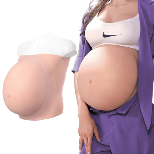 HerPillow Fake Pregnant Belly 6-10 Month Artificial Realistic Pregnancy Belly Prop Baby Bump Lightweight，Wide Waistband for Pretending Pregnancy (Tan Large (9-10 month))