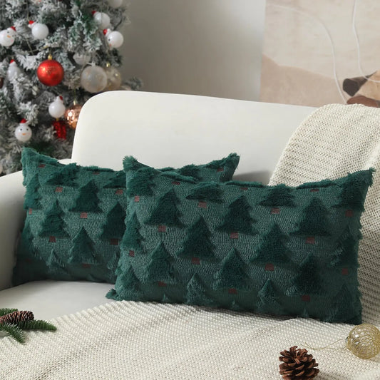 HerPillow Co. Set of 2 Christmas Decorations Christmas Tree Throw Pillow Cases Soft Plush Faux Fur Wool Pillow
