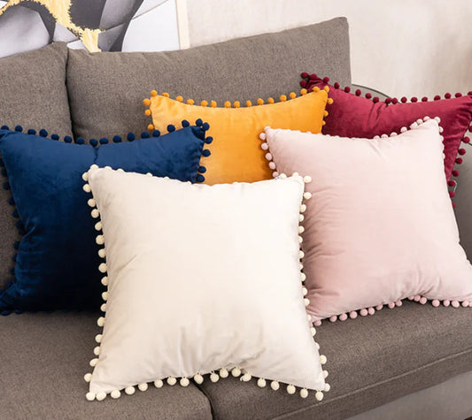 HerPillow Soft Velvet Ball Tassel Pillow Case for Home Decor