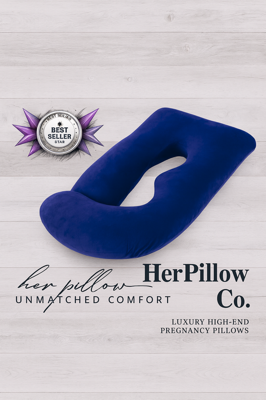 "HerPillow® Ultimate 5-in-1 Pregnancy Pillow – premium boutique maternity support for belly, hips, back, and legs"