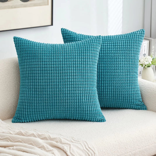 HerPillow Pack of 2 Pillow Covers 18 x 18 Inch Teal Super Soft Corduroy Decorative Throw Pillows Couch Home Decor for Cushion Sofa Bedroom Living Room