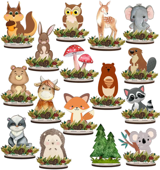 16 Pcs Woodland and Jungle Baby Shower Decorations Woodland Animal Baby Shower Centerpieces Wood Woodland Creatures for Baby ShowerWoodland Camp