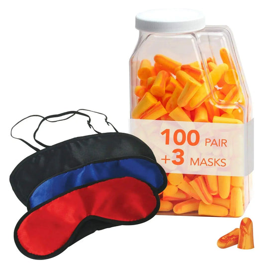 HerPillow Flents Sleep Masks + Ear Plugs Super Sleep Kit | Includes 100 Pairs of Soft Foam Sleep Ear Plugs and 3 Sleep Masks | NRR 33 100 Pack HerPillow.store
