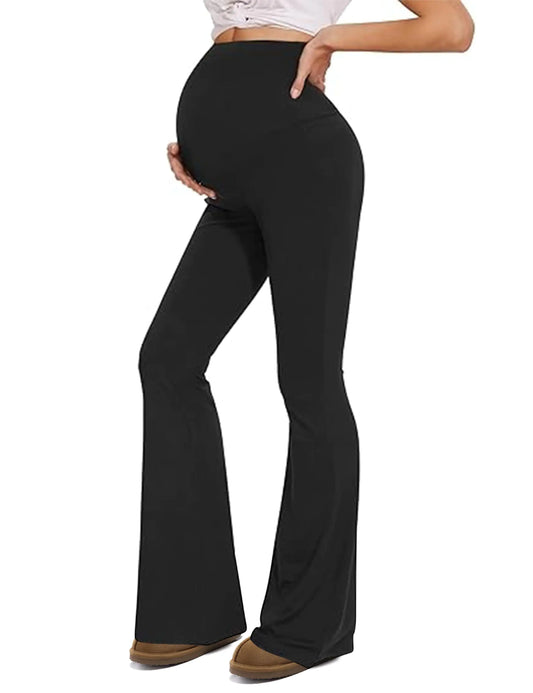 Maternity Pants Maternity Flare Leggings Maternity Work Palazzo Pants Maternity Clothes Maternity Boho Pants Maternity Yoga Pants Over The Belly Maternity Spring (Black L)