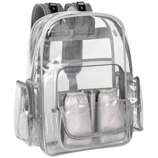 Diaper Bag Backpack Clear Baby Bag Heavy Duty Transparent Backpack for Girls Boys Multifunction Large Travel Backpack Maternity Baby Changing Bags for Mom with Stroller Straps Grey