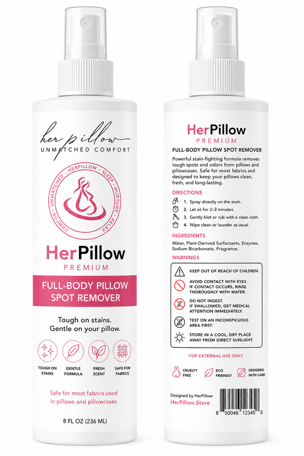 Two bottles of HerPillow Full-Body Pillow Spot Remover on a white background