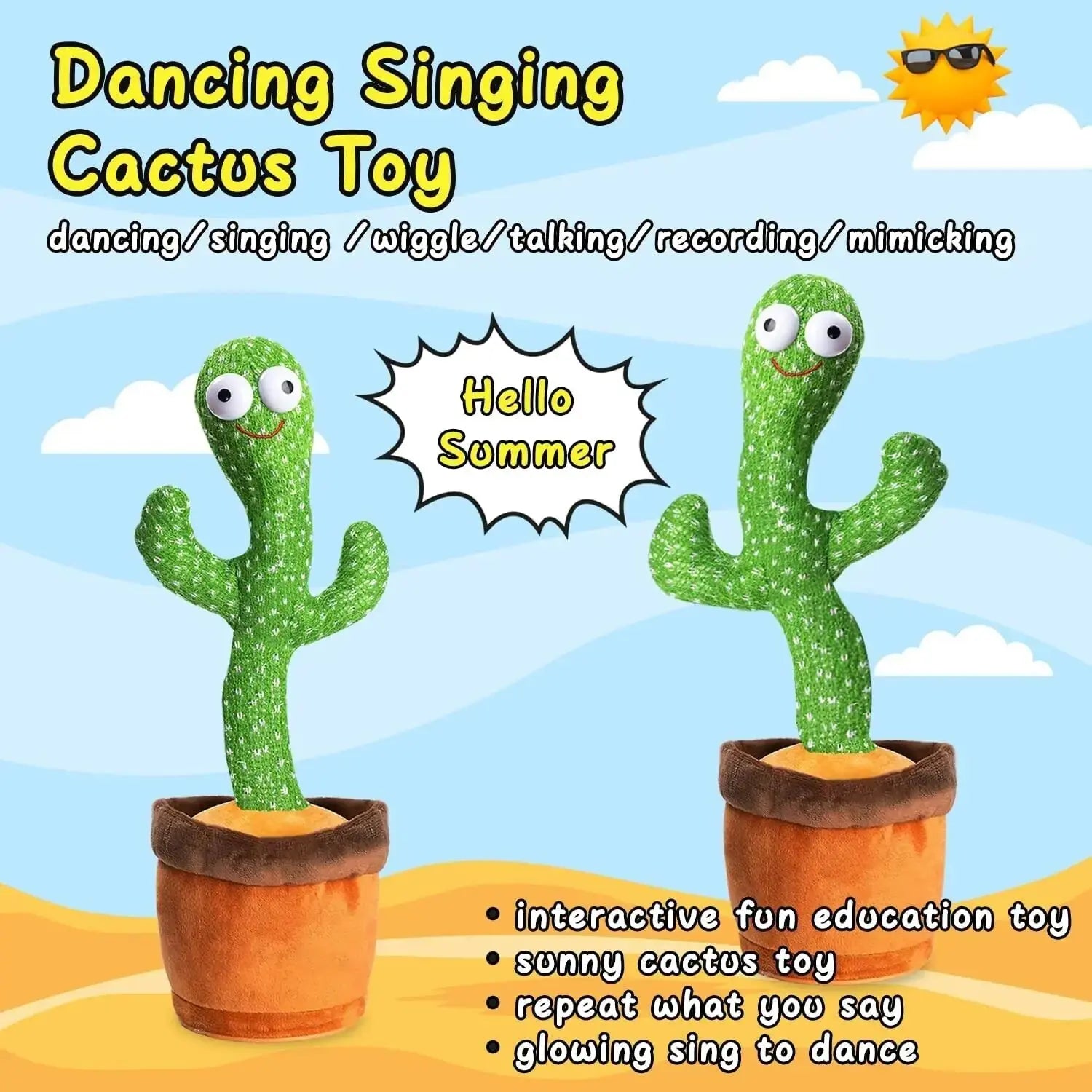 Dancing Cactus Plush Toy Doll Electronic Recording Shake With Song Funny Gift US HerPillow.store