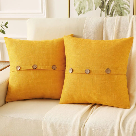 Yellow Linen Decorative Throw Pillow