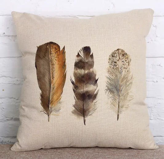HerPillow Handmade Watercolor Feather Pillow Cover for Home Decor