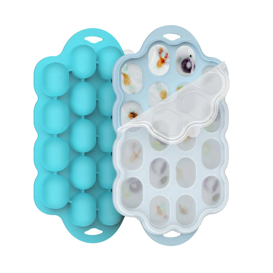 HerPillow Silicone Baby Food Freezer Tray 2 Pack Small Ice Cube Trays with Lid for Baby Fruit Food FeederNibble Freezer Tray for Breastmilk Popsicle Mold and Baby Food Storage Container BPA-Free