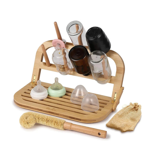 HerPillow Bamboo Baby Bottle Drying Rack Baby Bottle drying Rack Space Saving Bottle Drying Rack Bamboo Baby Bottle Rack Dryer Baby Bottle Holder & Baby Bottle Dryer Rack Baby Bottle Brush and Drying Rack HerPillow.store