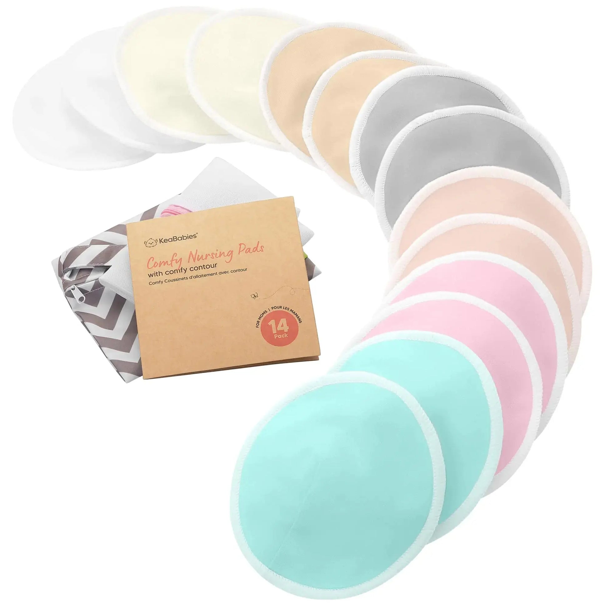 HerPillow Organic Nursing Pads - 14 Washable Viscose Derived from Bamboo Breastfeeding Pads Wash Bag Reusable Breast Pads for Breastfeeding Nipple Pads for Breastfeeding Essentials(Pastel Touch L 4.8") HerPillow.store