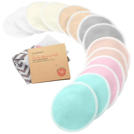 HerPillow Organic Nursing Pads - 14 Washable Viscose Derived from Bamboo Breastfeeding Pads Wash Bag Reusable Breast Pads for Breastfeeding Nipple Pads for Breastfeeding Essentials(Pastel Touch L 4.8") HerPillow.store