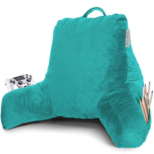 HerPillow Reading Pillow Standard Back Pillow for Sitting Up in Bed Memory Foam Back Support Pillow Reading Pillows for Sitting in Bed Teal Sit Up Pillow for Bed Chair Arm Pillow with Pockets HerPillow.store