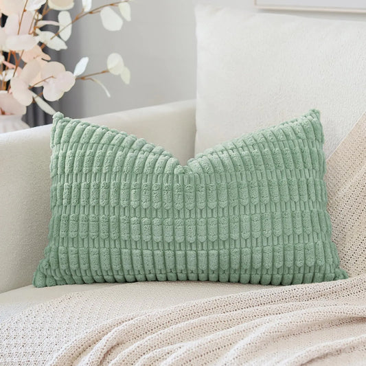 HerPillow Decorative Throw Pillow Covers 12x20 Inch Super Soft Boho Striped Rectangle Pillow Covers Case Modern Cushion Covers for Sofa Couch Bedroom Car Decor Aqua Green