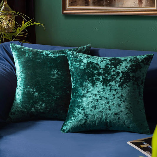 HerPillow Co. Set of 2 Teal Green Decorative Velvet Throw Pillow Covers 28x28 Inches Soft Neutral Accent Pillow Cases with Vintage Textured Farmhouse Couch Cushion Covers for Luxurious Home Decor