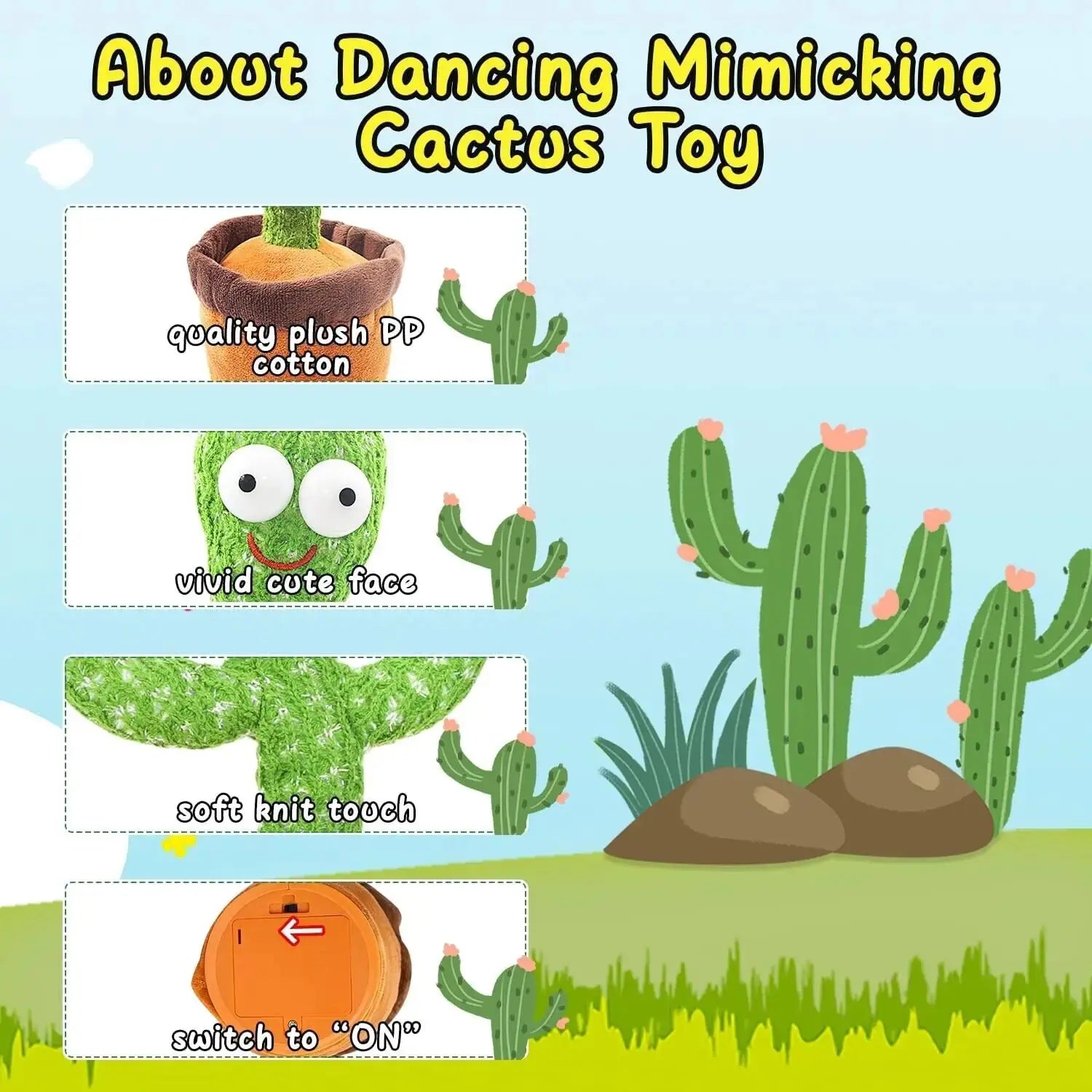 Dancing Cactus Plush Toy Doll Electronic Recording Shake With Song Funny Gift US HerPillow.store