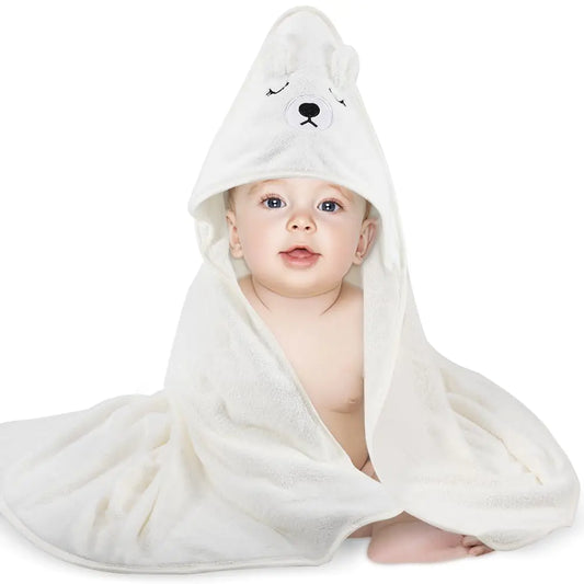 HerPillow Baby Bath TowelUltra Soft Hooded Baby TowelToddler Bath Towels with Animal DesignAbsorbent Baby Hooded Towel Shower Gifts for Baby Boys Girls31.5x31.5 inch(White Bear)
