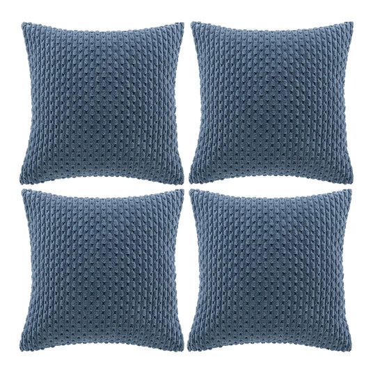 HerPillow Co. Set of 4 Dusty Blue Decorative Throw Pillow Covers 16x16 Inch for Couch Bed Sofa Bedroom Modern Farmhouse Boho Home Decor Soft Fluffy Textured Corduroy Cute Cushion Case 40x40 cm
