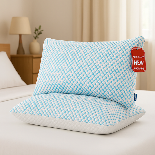 HerPillow Firm Shredded Memory Foam Pillows King Size Set of 2 Pack Adjustable Cooling Bed Pillow for Side Back Sleepers with Washable Removable Cover