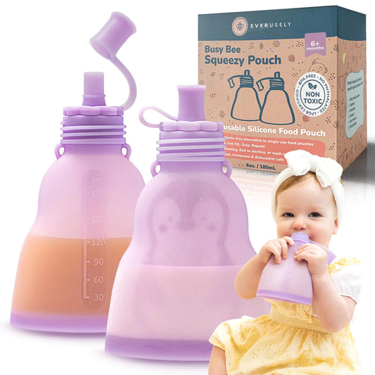 HerPillow Leakproof Silicone Reusable Baby Food Pouches BPA-Free Dishwasher Safe Spill-Proof Baby Food Pouches Refillable Reusable Pouches for Toddlers Reusable Applesauce Pouches