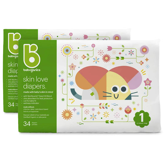 Babyganics Diapers Size 1 34 Ct Ultra Absorbent Diapers 2 Packs