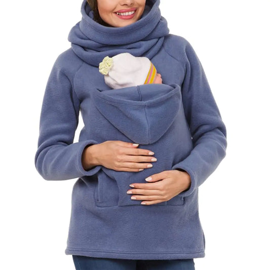 HerPillow Womens Kangaroo Sweatshirt for Mom and Baby Carrier Maternity Coat Fleece Jacket BlueS