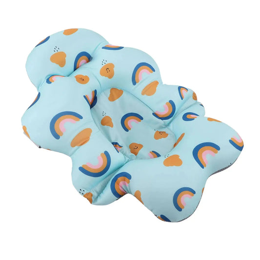 HerPillow Baby Bath Seat Baby Bathtub Support Mat Universal Floating Baby Bath Support Seat Foldable Baby Bath Cushion Soft Comfortable Baby Bathtub Support Pad for Baby Shower (Blue Rainbow) HerPillow.store