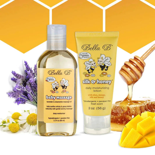 Bella B Bundle Baby Massage Oil 3.3 oz & Silk & Honey Baby Lotion 2 oz - Baby Oil Organic - Organic Baby Oil - Natural Baby Lotion - Organic Baby Lotion - Organic Baby Products - Organic Baby Bath HerPillow.store