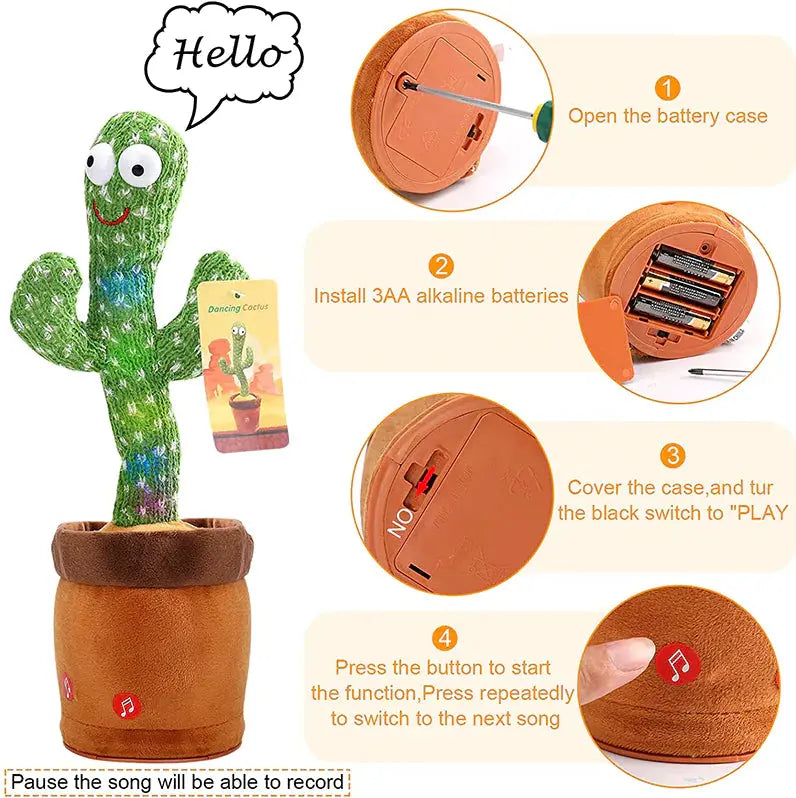 Dancing Cactus Plush Toy Doll Electronic Recording Shake With Song Funny Gift US HerPillow.store