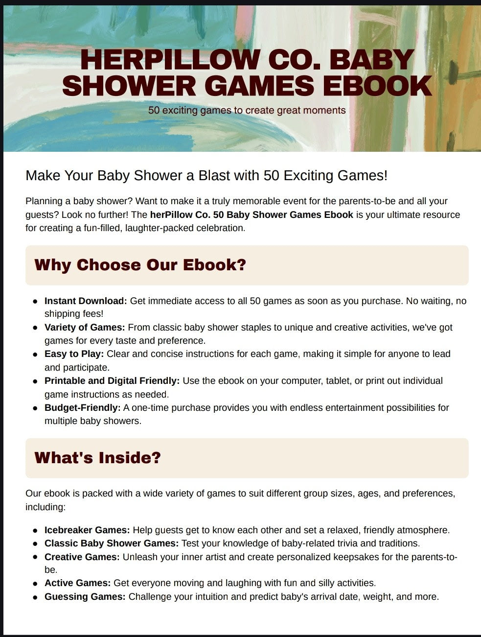 HerPillow Co. 50 Baby Shower Games ebook