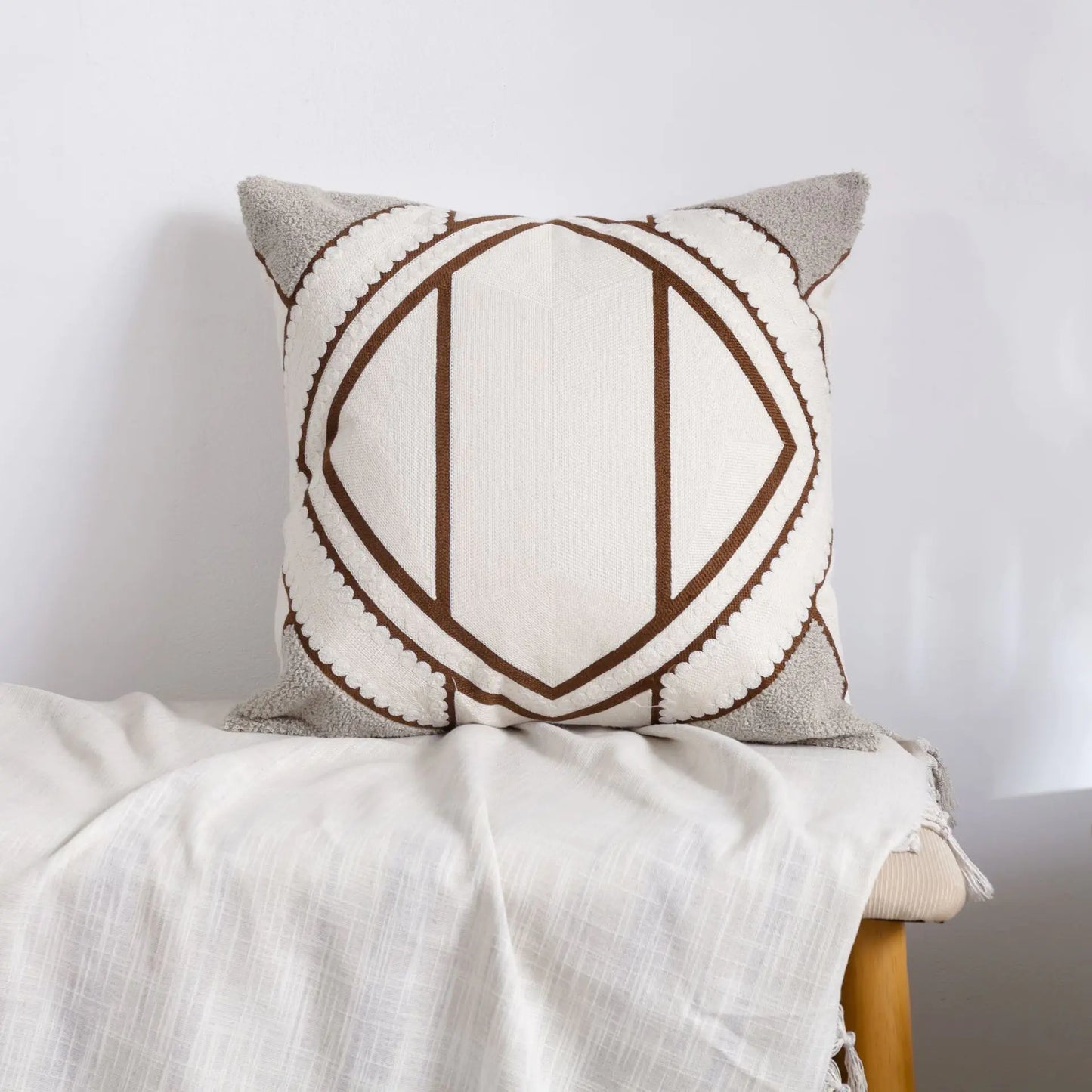 HerPillow Moroccan Embroidered Throw Pillow for Home Decor
