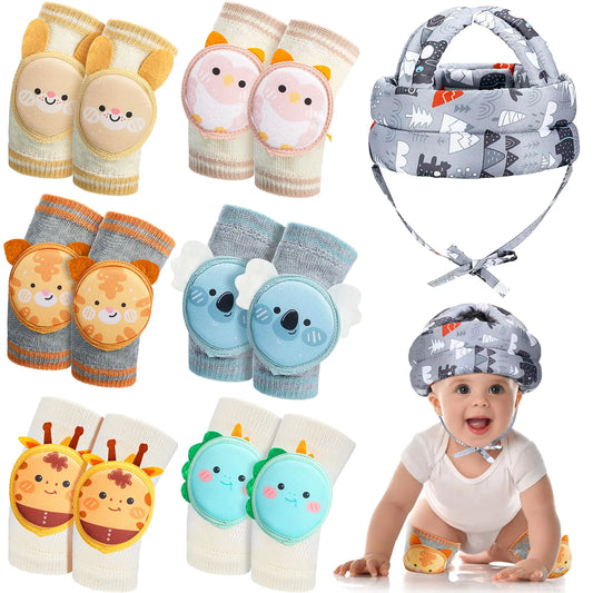 HerPillow Baby Safety Helmet is designed for crawling, complemented by a set of six pairs of knee pads. This head protector features an adjustable design and serves as a head cushion bumper bonnet, suitable for infants aged 6 months to 3 years
