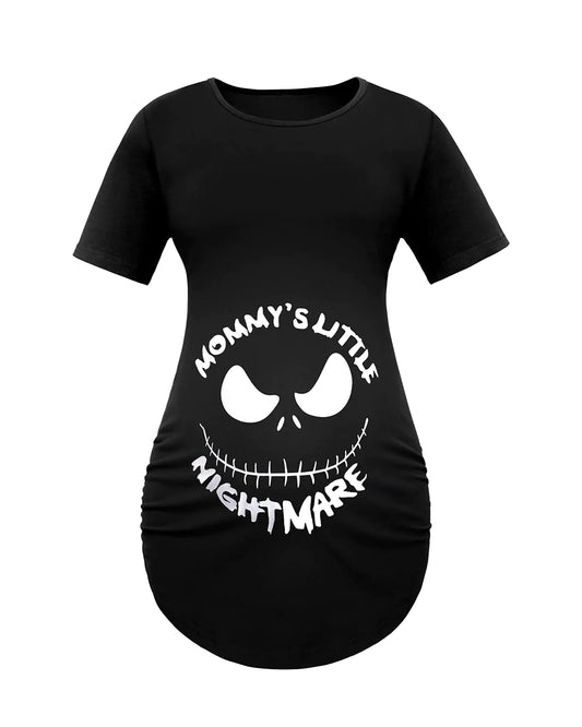 HerPillow Womens Maternity Halloween Mommys Little Nightmare Cute Pregnant T Shirts  Large Black