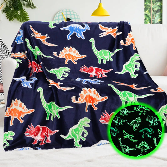 HerPillow Co. Glow-in-the-Dark Dinosaur Blanket for Boys – Ultra-Soft, Cozy, and Roaring with Fun!